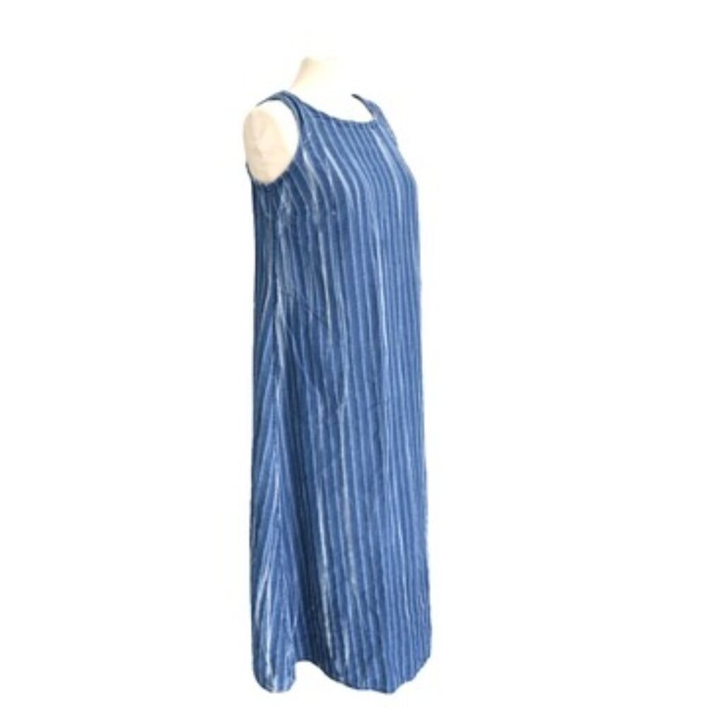 Pure Jill Indigo Dress S Petite Blue Striped Minimalist Chambray Denim Midi - Picture 2 of 10